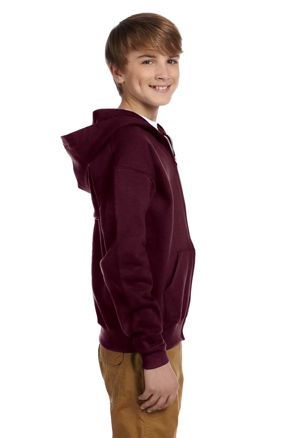 Jerzees Youth NuBlend Pill Resistant Fleece Full Zip Hooded Sweatshirt Hoodie w/ Pockets - Maroon