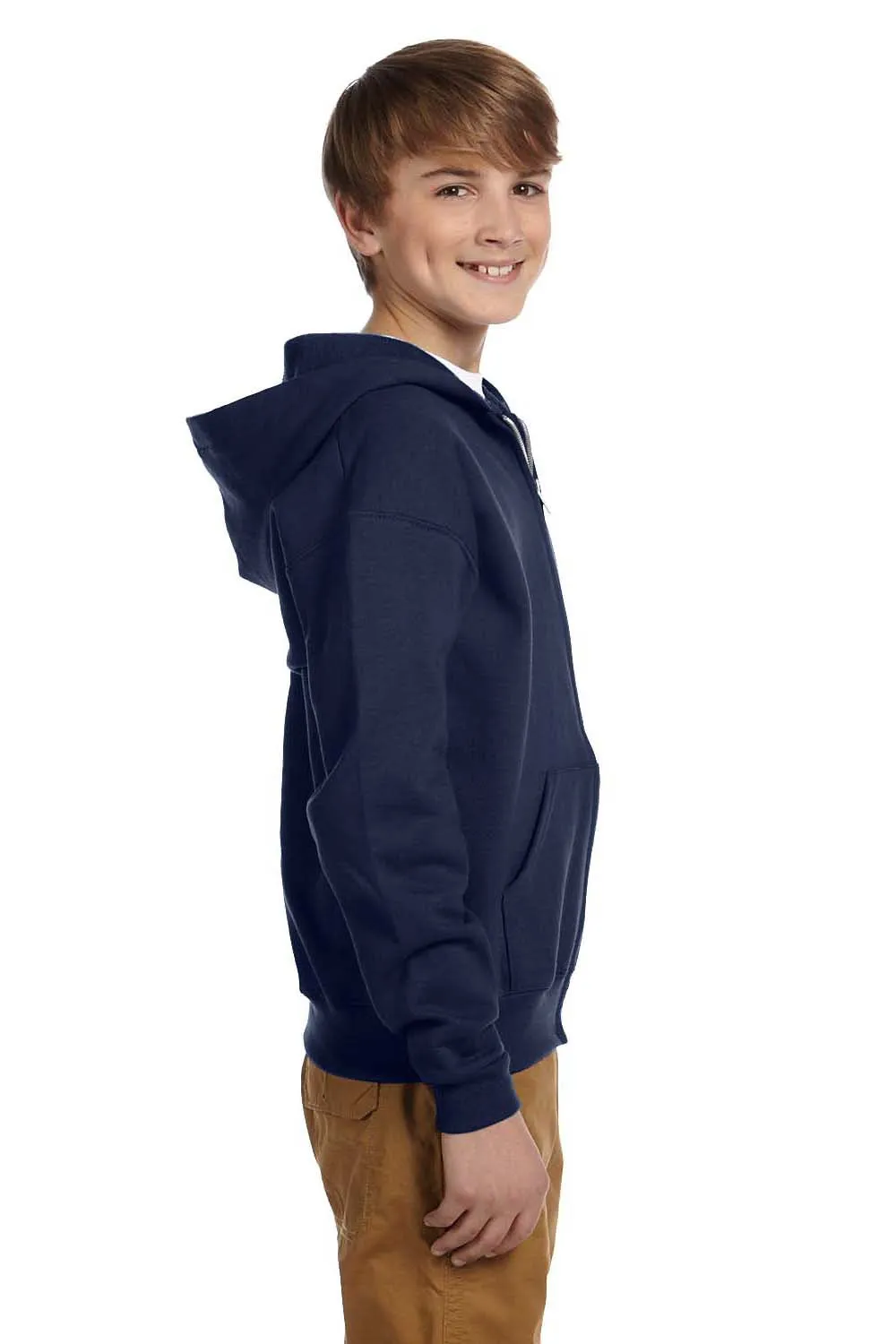 Jerzees Youth NuBlend Pill Resistant Fleece Full Zip Hooded Sweatshirt Hoodie w/ Pockets - Navy Blue
