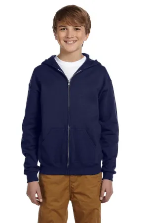 Jerzees Youth NuBlend Pill Resistant Fleece Full Zip Hooded Sweatshirt Hoodie w/ Pockets - Navy Blue