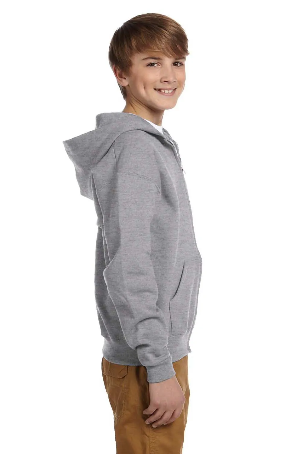 Jerzees Youth NuBlend Pill Resistant Fleece Full Zip Hooded Sweatshirt Hoodie w/ Pockets - Oxford Grey