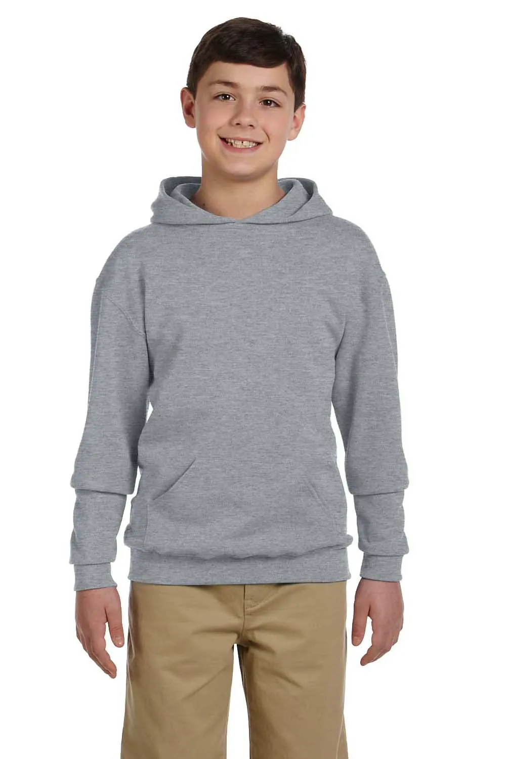 Jerzees Youth NuBlend Pill Resistant Fleece Hooded Sweatshirt Hoodie w/ Pouch Pocket - Heather Grey