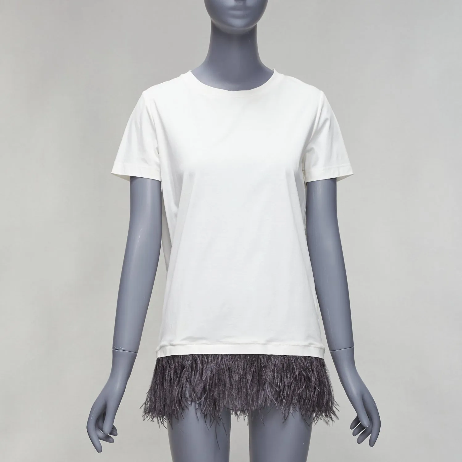 Jil Sander Cotton Ostrich Feather Trim Crew Neck Tshirt