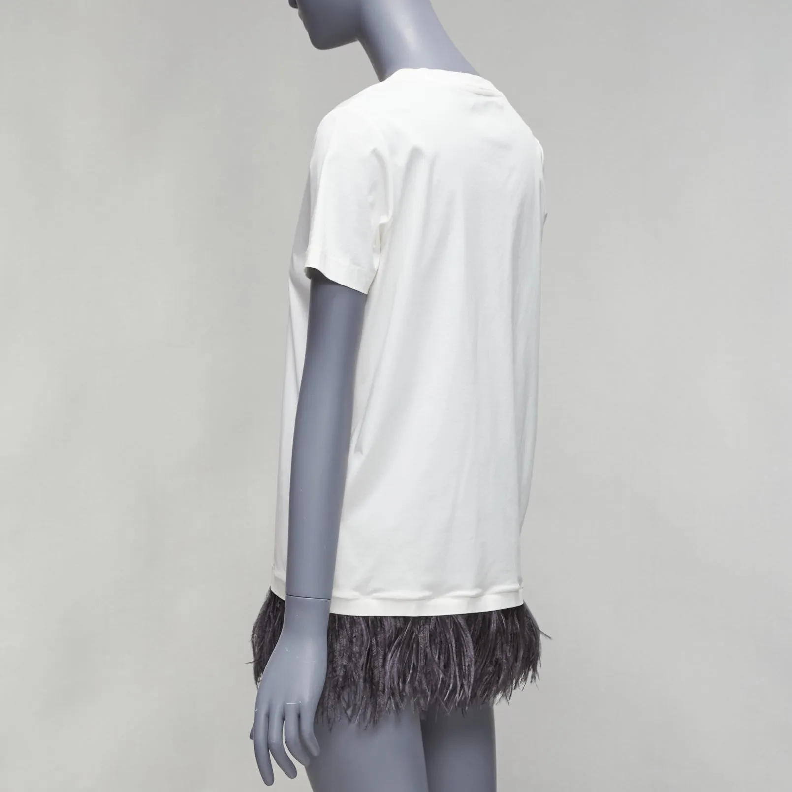 Jil Sander Cotton Ostrich Feather Trim Crew Neck Tshirt