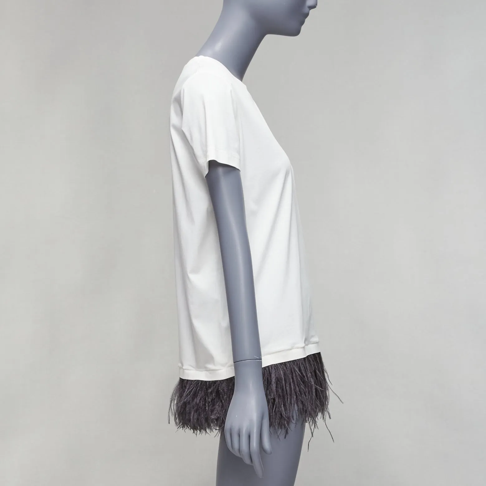 Jil Sander Cotton Ostrich Feather Trim Crew Neck Tshirt