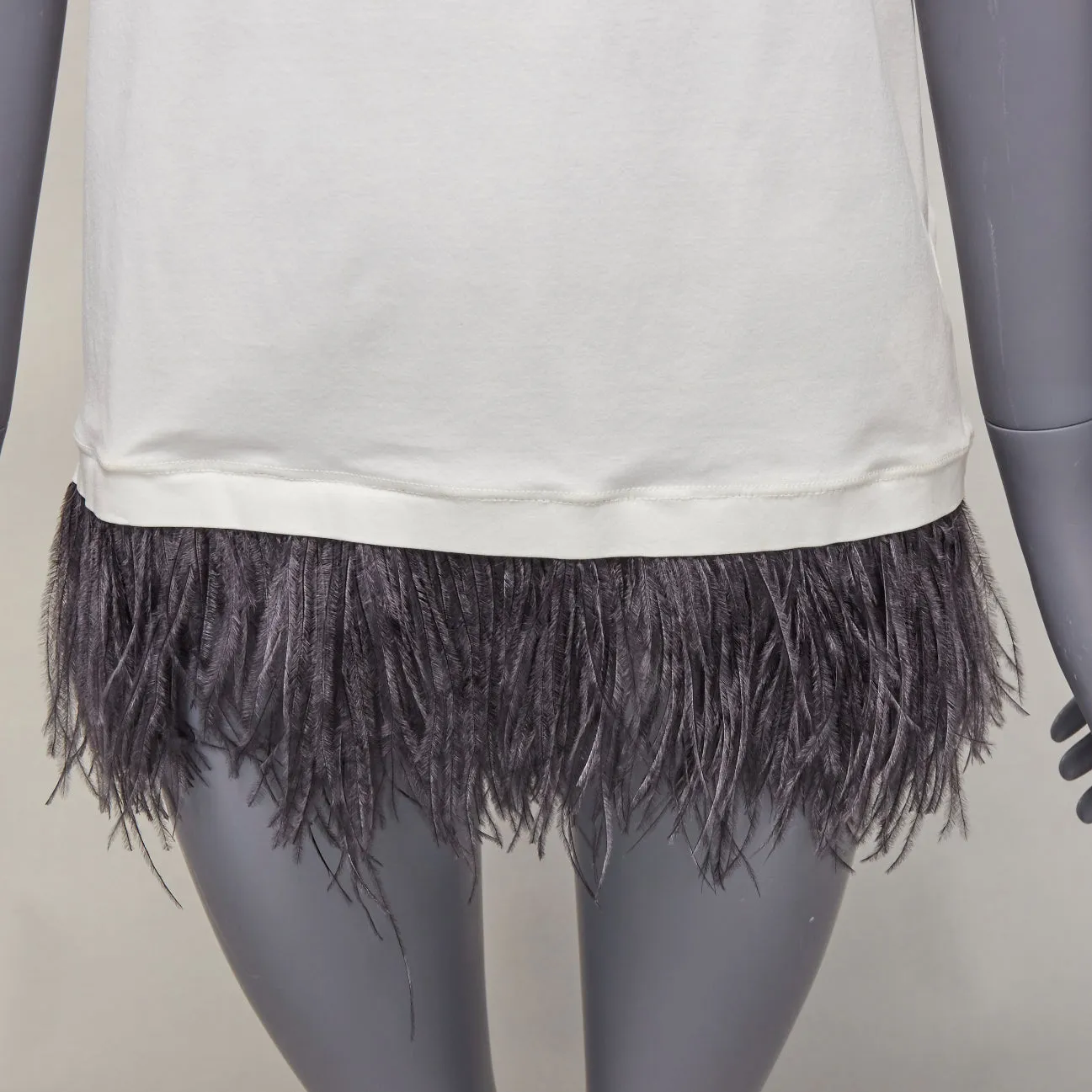 Jil Sander Cotton Ostrich Feather Trim Crew Neck Tshirt