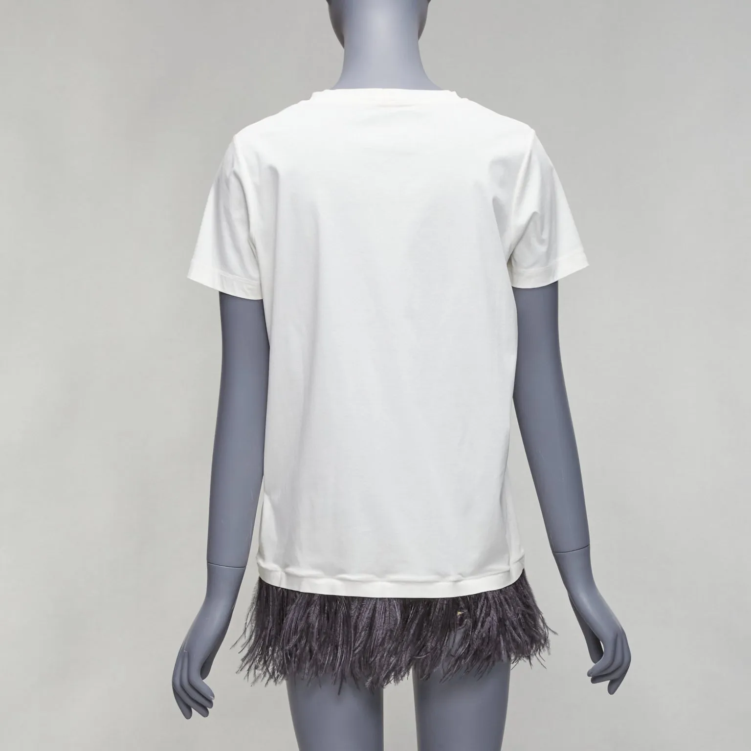 Jil Sander Cotton Ostrich Feather Trim Crew Neck Tshirt