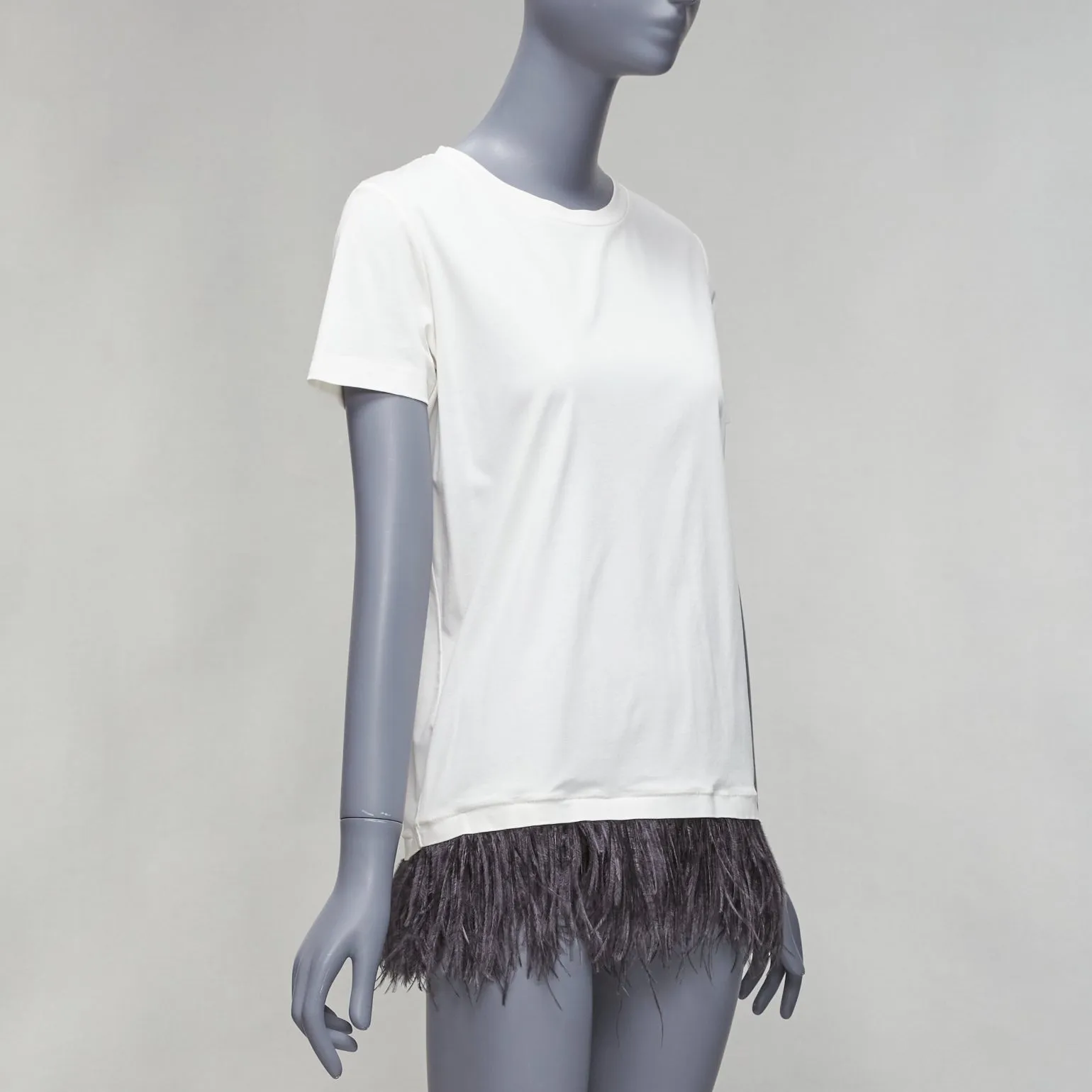 Jil Sander Cotton Ostrich Feather Trim Crew Neck Tshirt