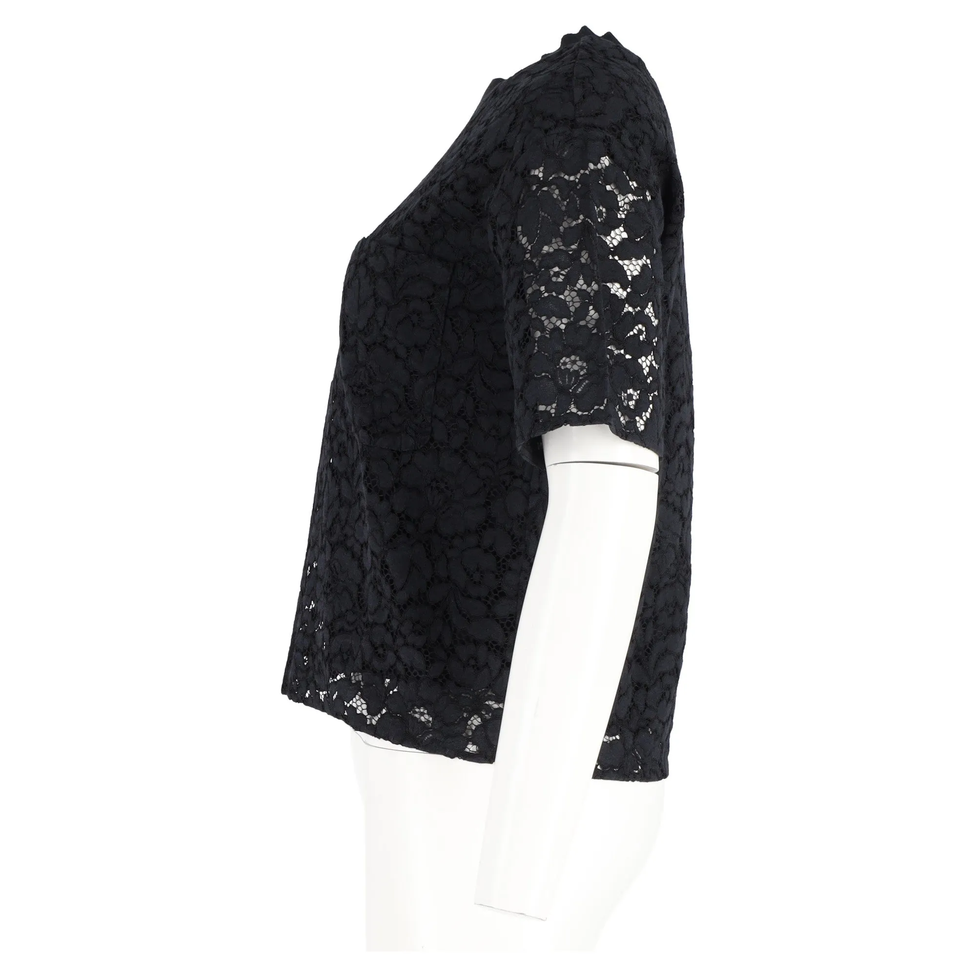Joseph Short Sleeve Lace Top in Black Polyester