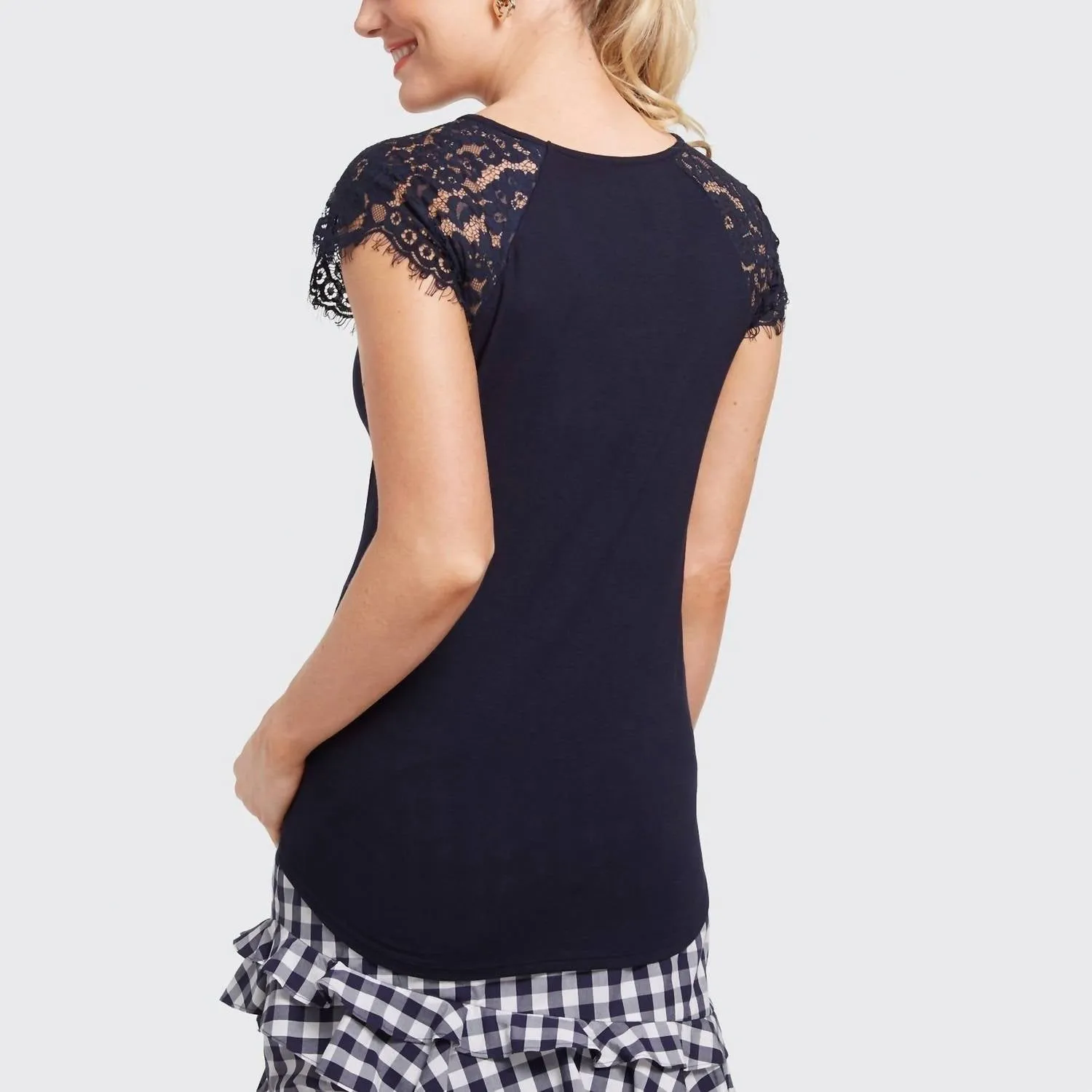 Lace Shoulder Tank Top In Navy