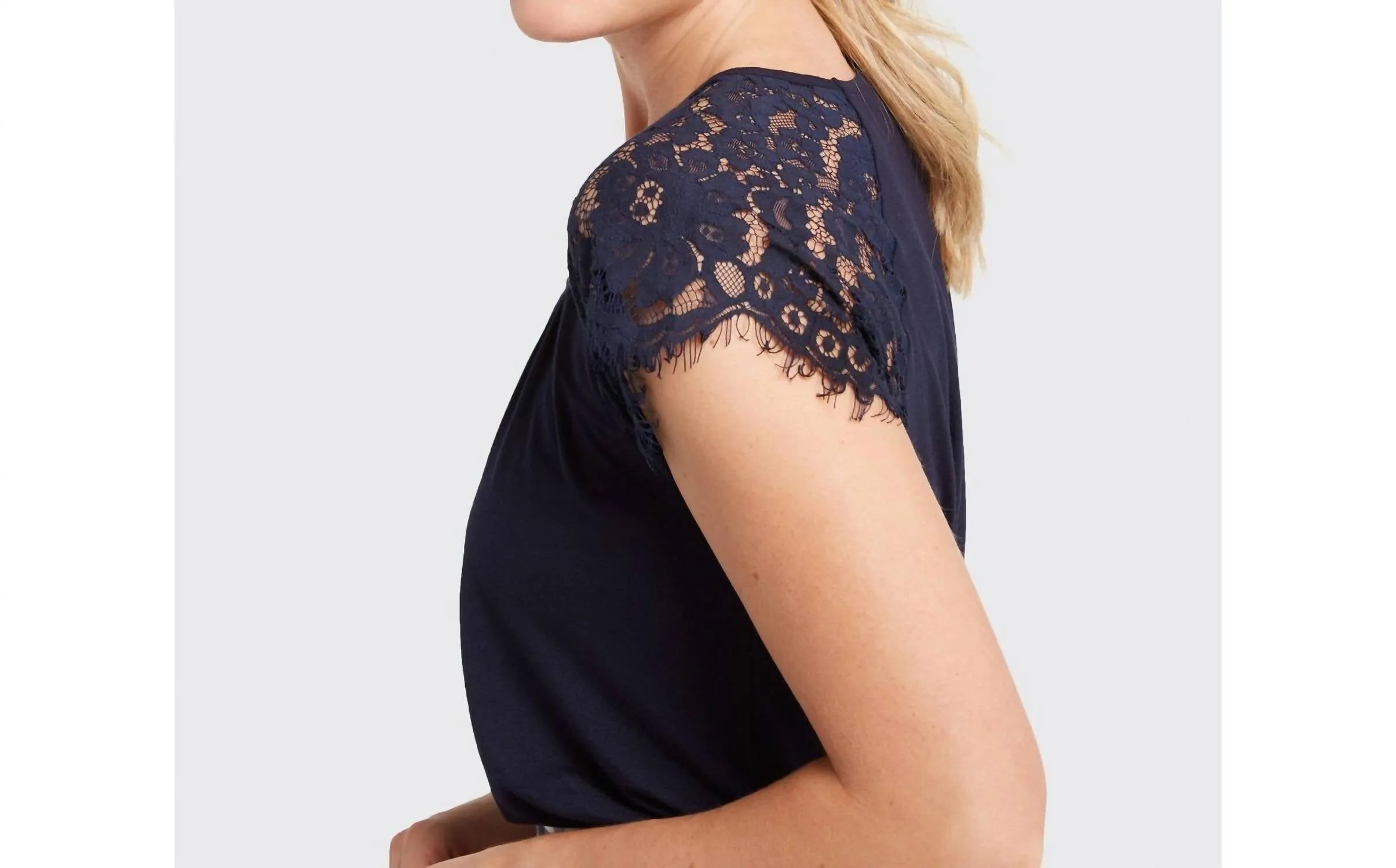 Lace Shoulder Tank Top In Navy