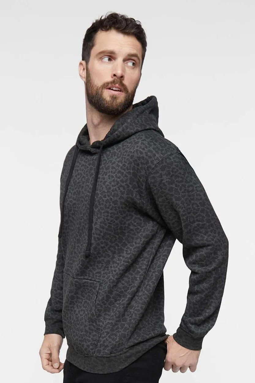 LAT Mens Elevated Fleece Basic Hooded Sweatshirt Hoodie w/ Pouch Pocket - Black Leopard