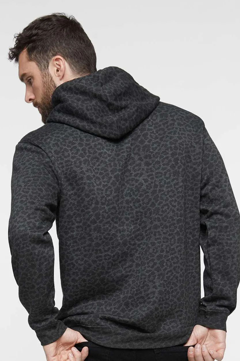 LAT Mens Elevated Fleece Basic Hooded Sweatshirt Hoodie w/ Pouch Pocket - Black Leopard