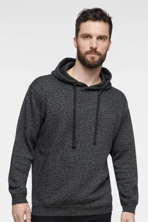 LAT Mens Elevated Fleece Basic Hooded Sweatshirt Hoodie w/ Pouch Pocket - Black Leopard