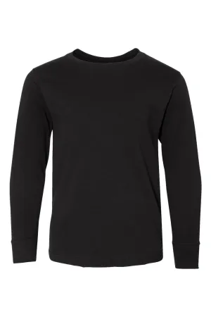 LAT Youth Fine Jersey Long Sleeve Crewneck T-Shirt - Black  100% Premium Clothing Lat