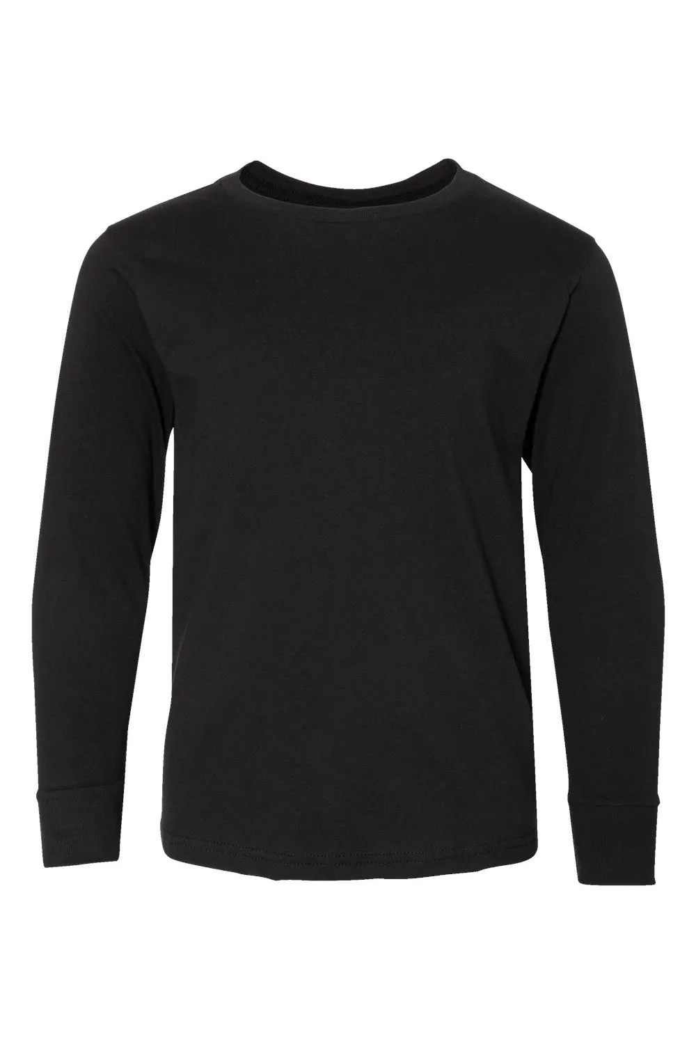 LAT Youth Fine Jersey Long Sleeve Crewneck T-Shirt - Black  100% Premium Clothing Lat