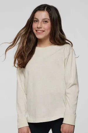 LAT Youth Fine Jersey Long Sleeve Crewneck T-Shirt - Heather Natural