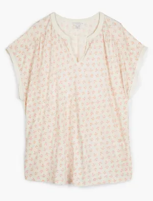 Lucky Brand Block Print Slit Neck Top Natural Multi Lucky Brand