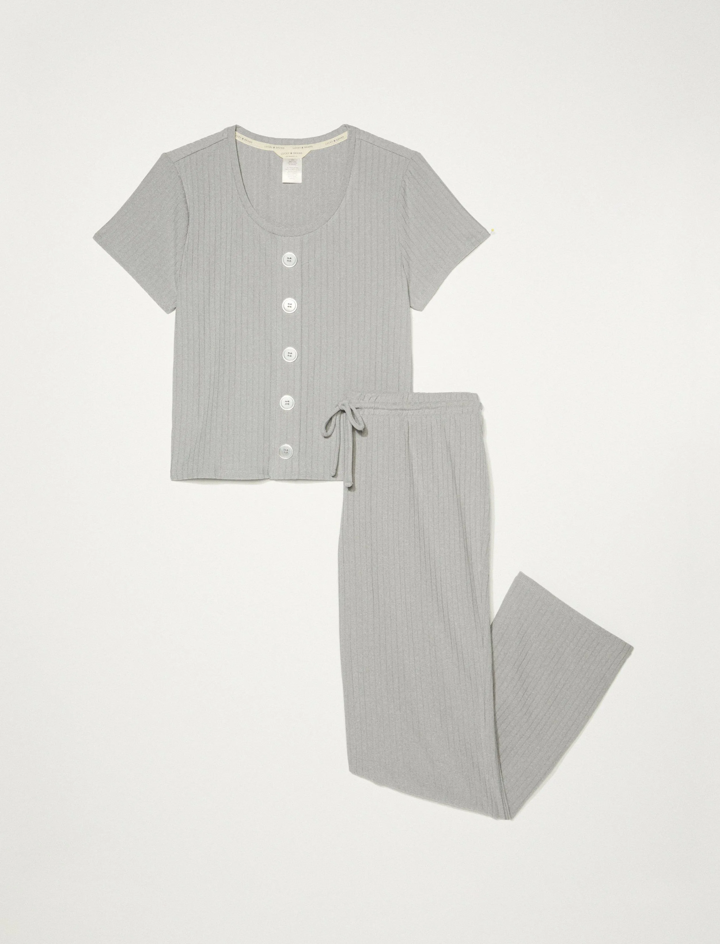 Lucky Brand Button Down & Wide Leg Sleep Set Dark Grey Lucky Brand