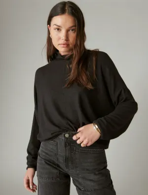 Lucky Brand Cloud Jersey Mock Neck Top Jet Black Lucky Brand