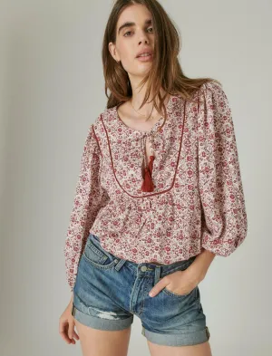 Lucky Brand Floral Peasant Blouse Burgundy Multi Lucky Brand