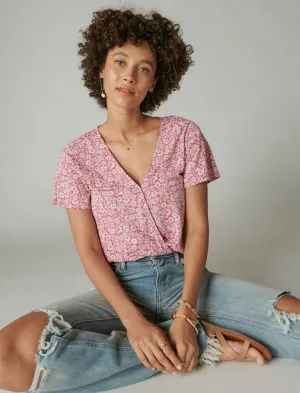 Lucky Brand Printed Surplice Top Pink Multi Lucky Brand