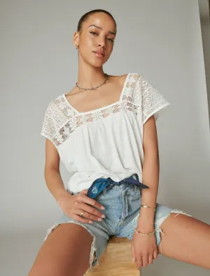 Lucky Brand Square Neck Lace Beach Tee Whisper White Lucky Brand