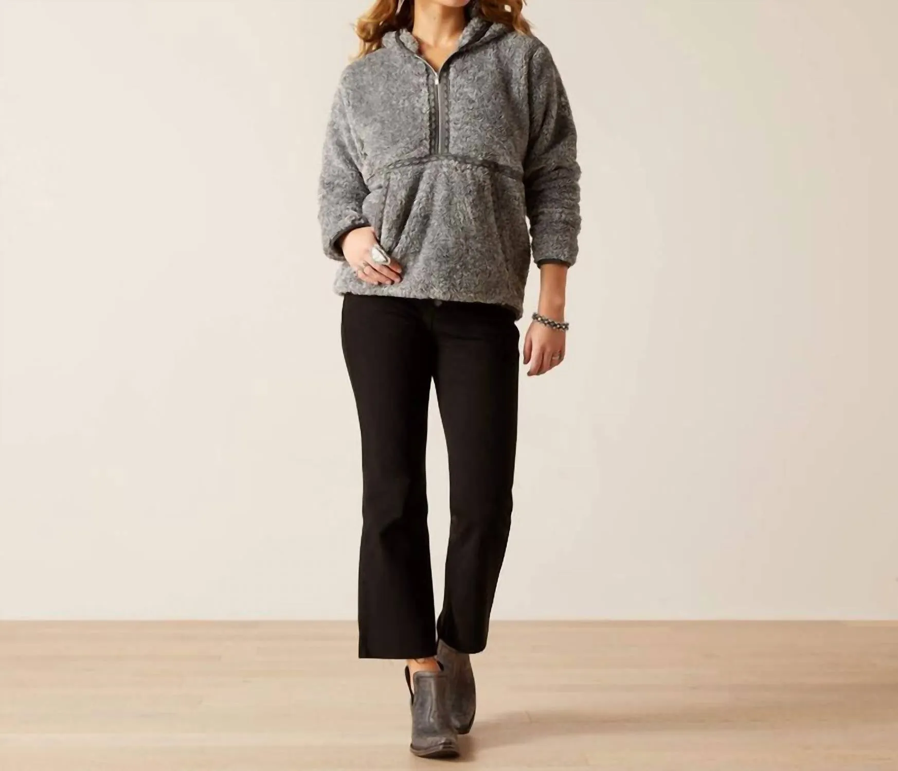 Lurex Berber Hoodie In Salt & Pepper