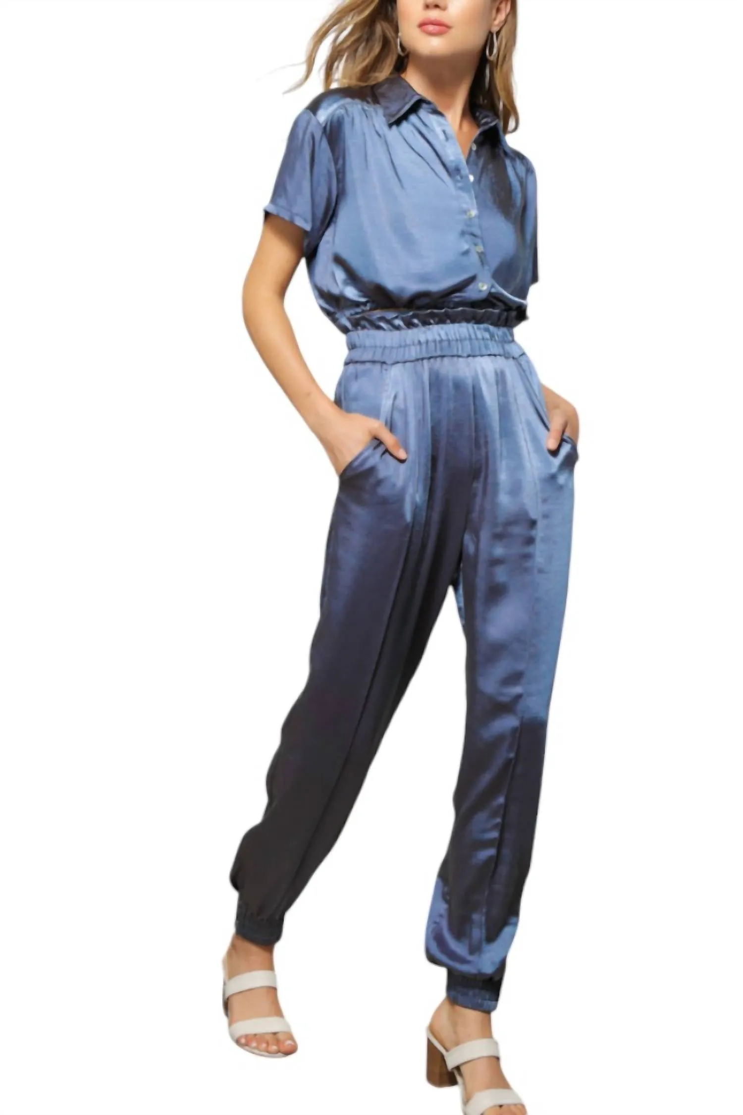 Mai Satin Jogger In Sky Blue
