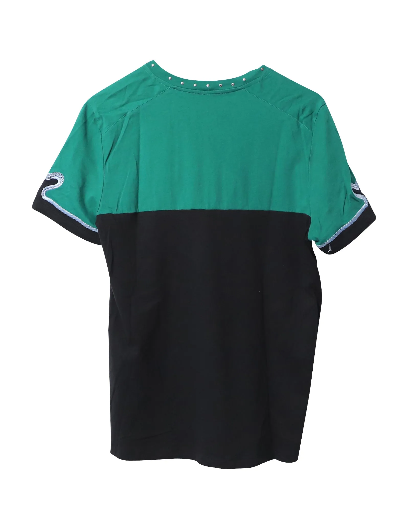 Maje Toevi Love Embroidered Bicolor T-Shirt in Green and Black Cotton
