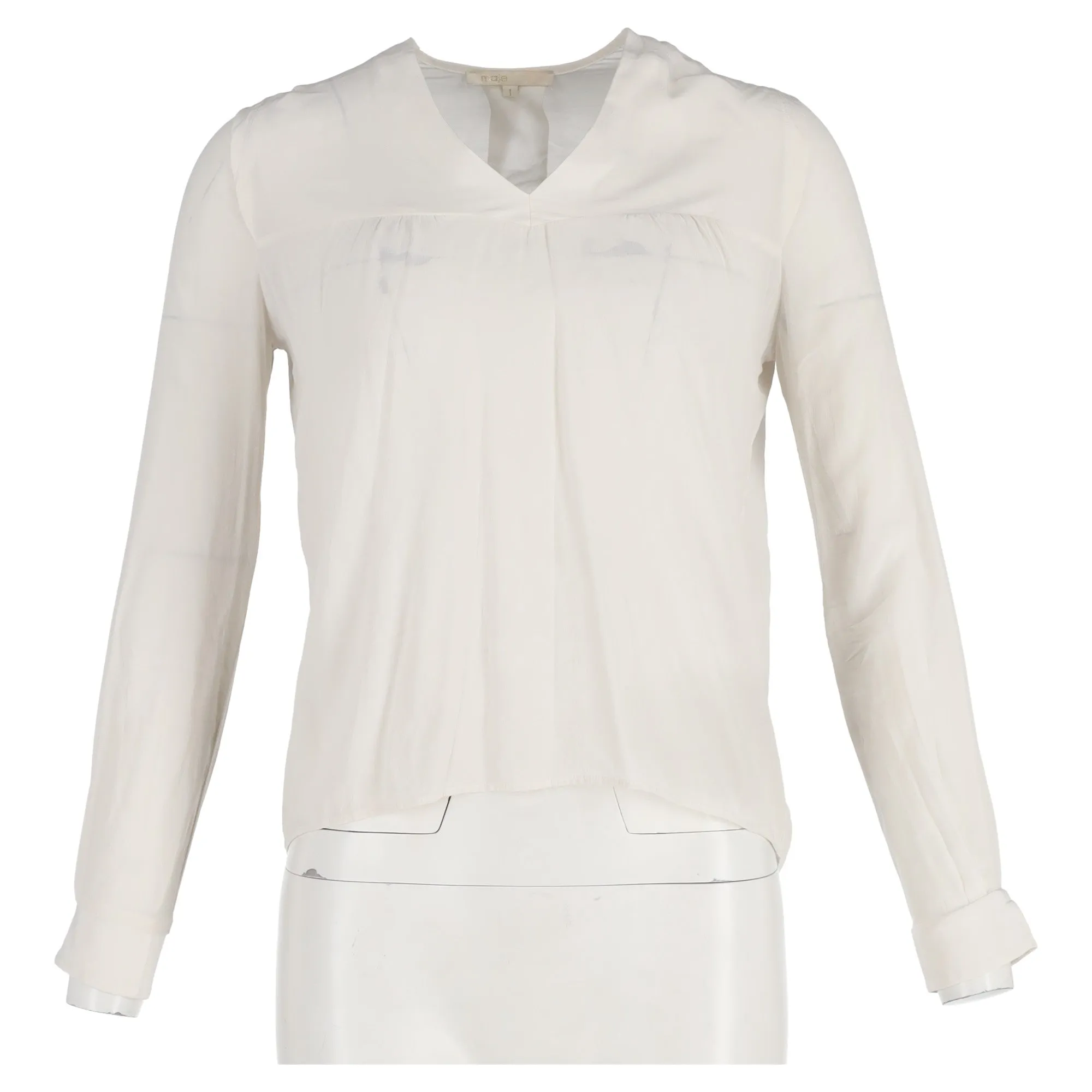 Maje V-Neck Blouse in White Silk