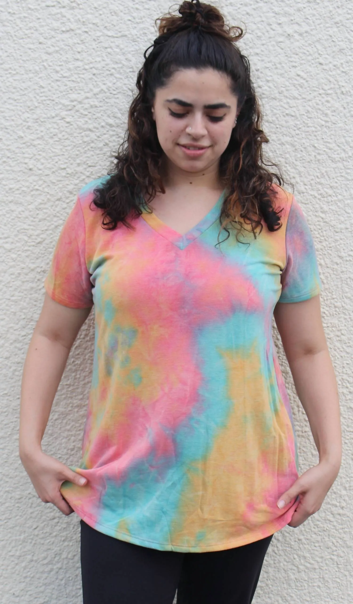 Mango Ginger Tie Dye Top In Pink Multi