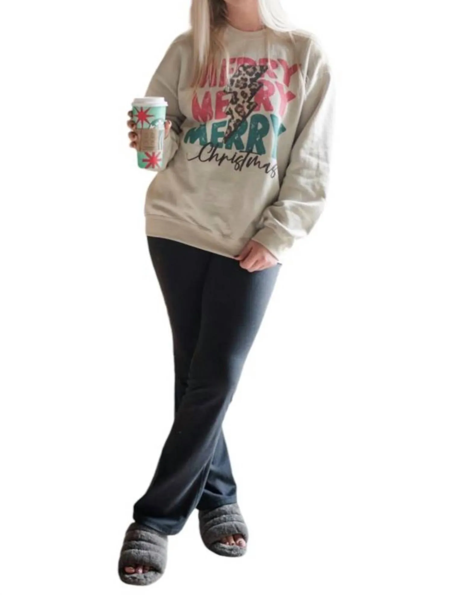Merry Merry Merry Christmas Sweatshirt In Sand