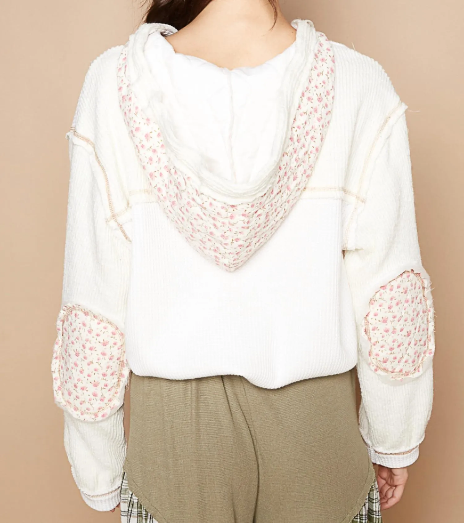 Miles Patchwork Floral Hoodie In Cream Multi