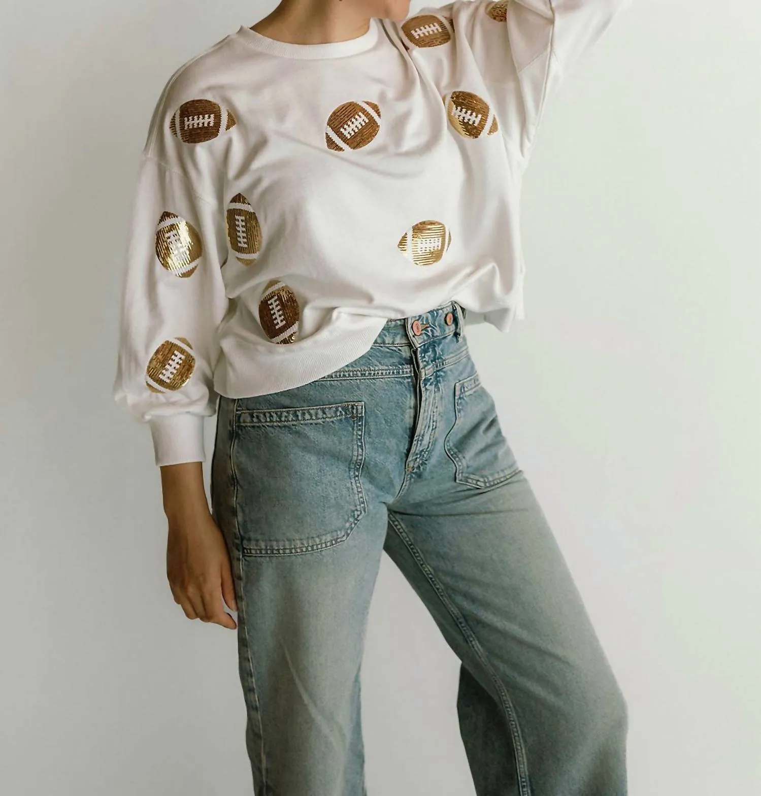 Millie Football-Sequin Sweatshirt In Gold