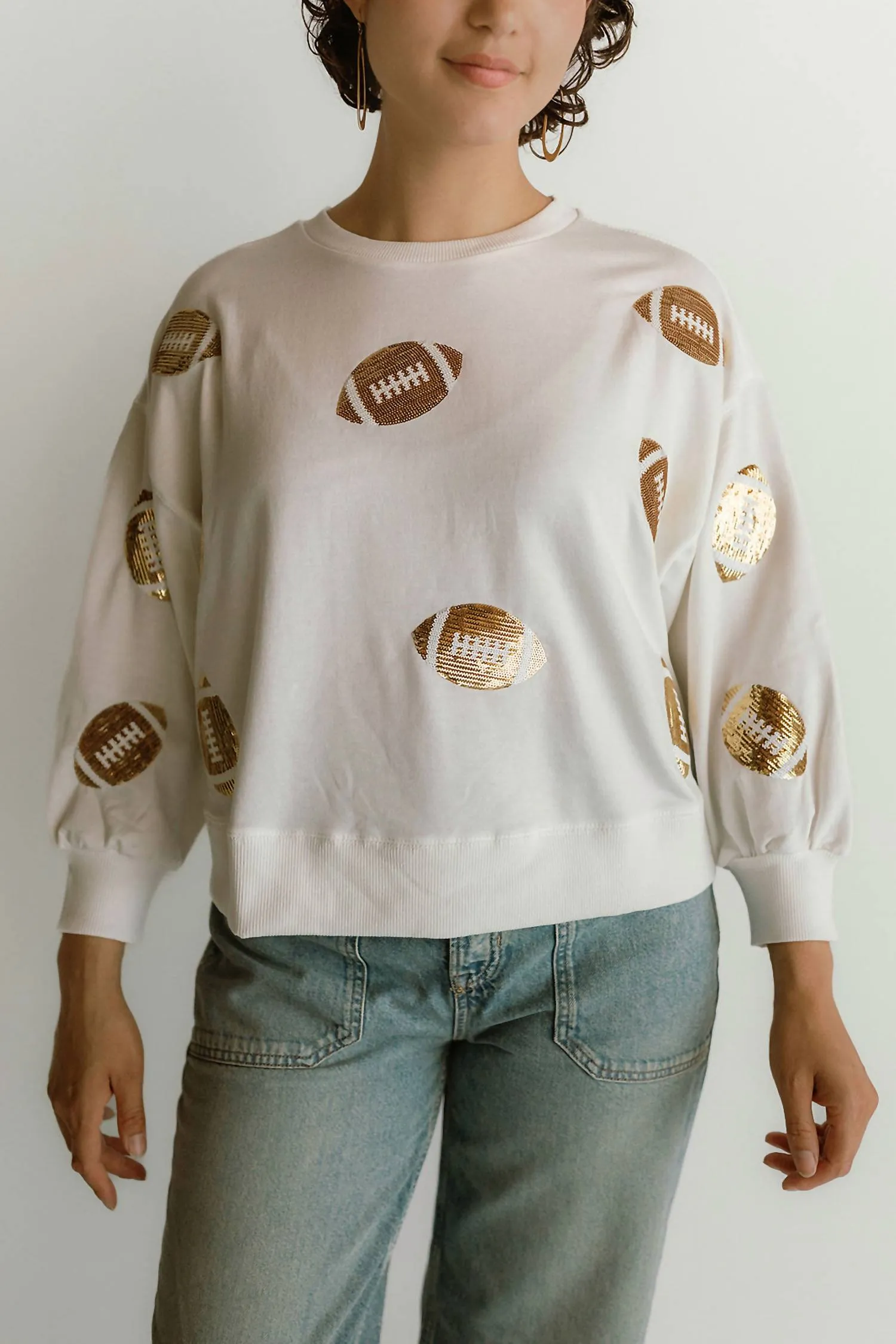 Millie Football-Sequin Sweatshirt In Gold