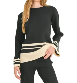Mood Shift Stripe Detail Top In Black/cream
