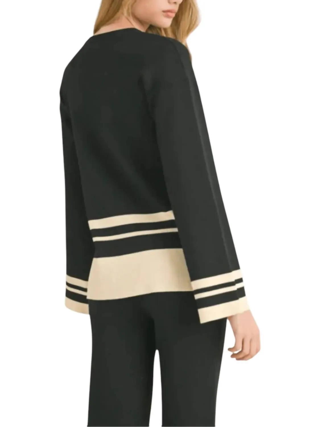Mood Shift Stripe Detail Top In Black/cream