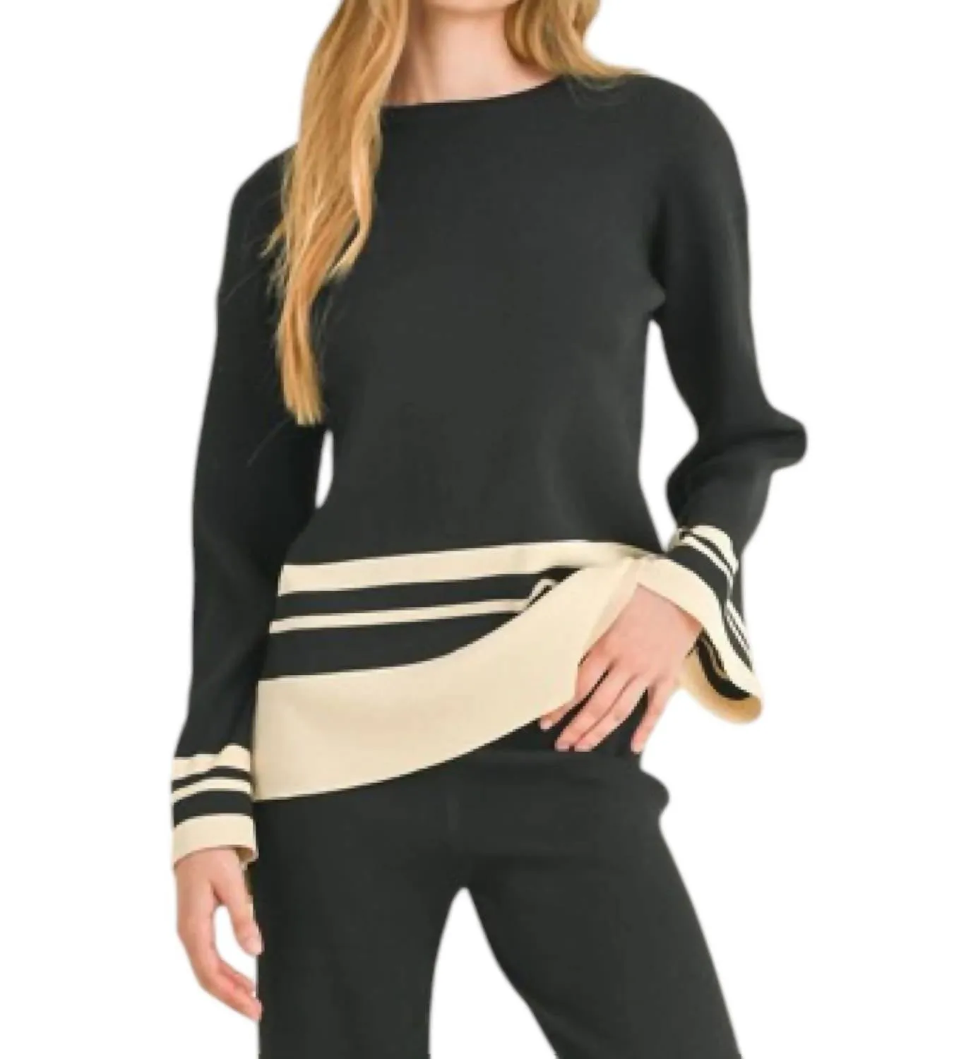 Mood Shift Stripe Detail Top In Black/cream