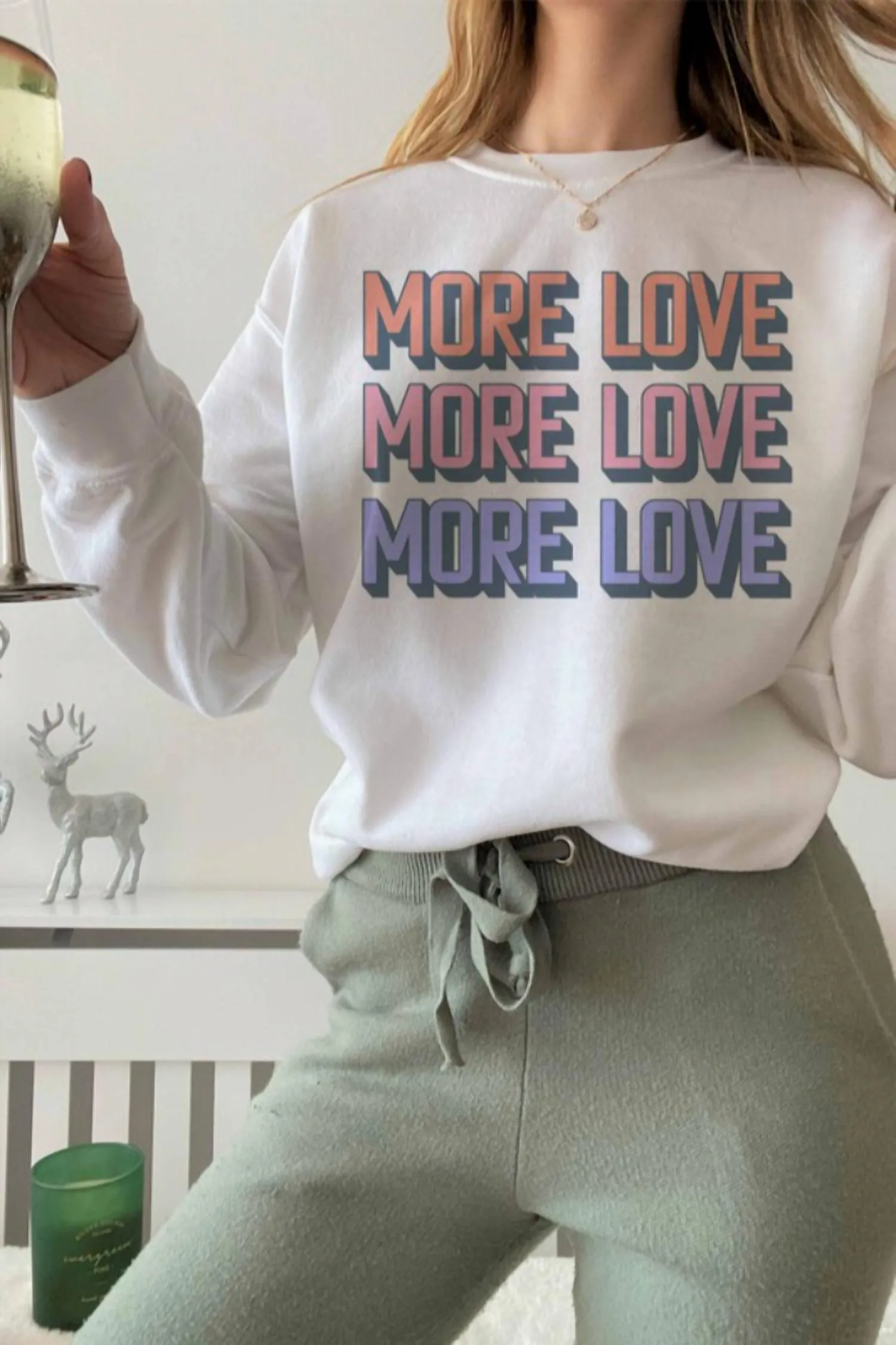 More Love Crew Neck Sweatshirt In White, Pink, Purple, Blue