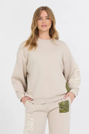 Neutral Taupe/ Olive/ Tan Bandana Patch Crewneck