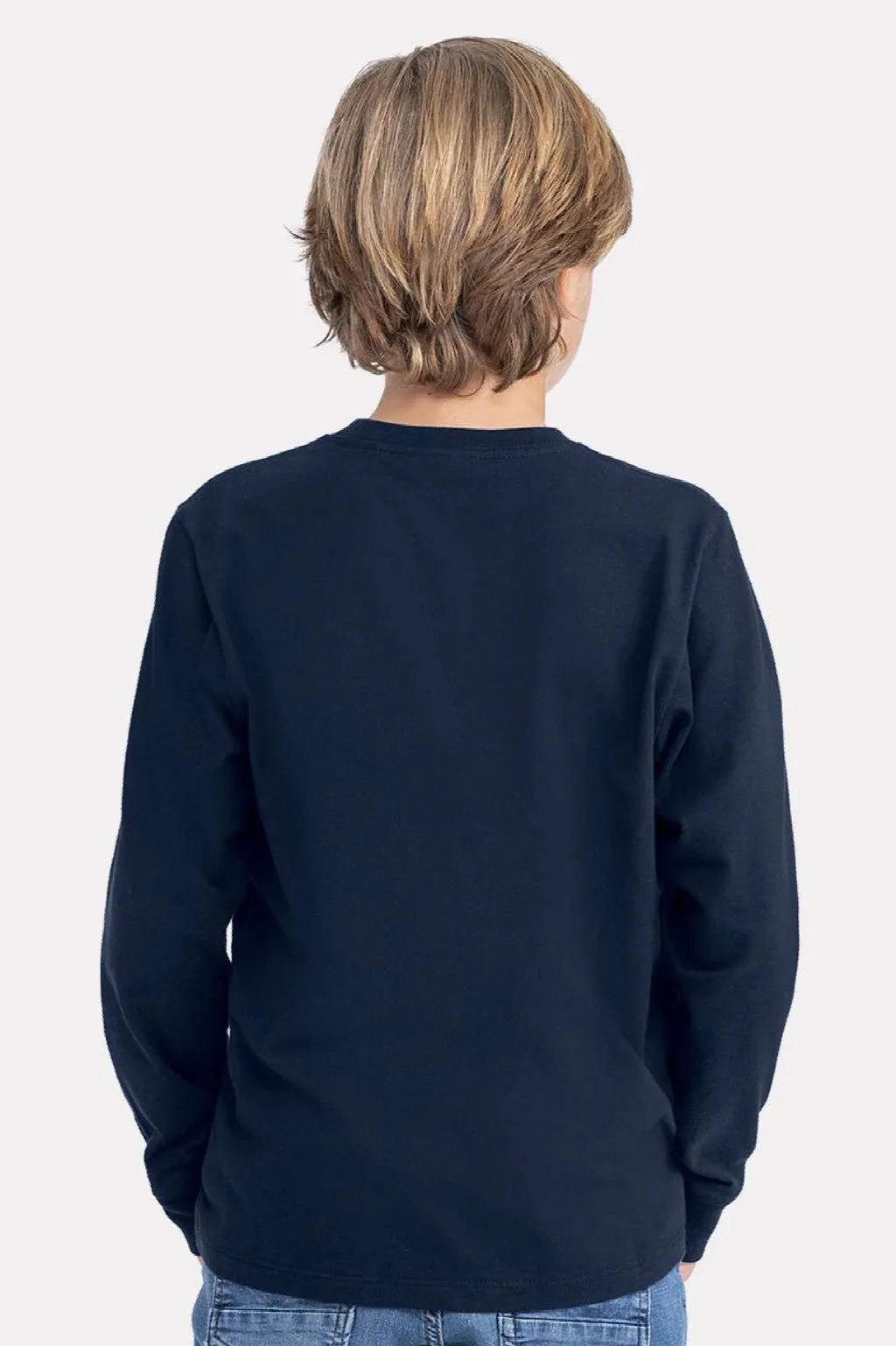 Next Level Youth Long Sleeve Crewneck T-Shirt - Midnight Navy Blue