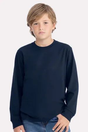 Next Level Youth Long Sleeve Crewneck T-Shirt - Midnight Navy Blue