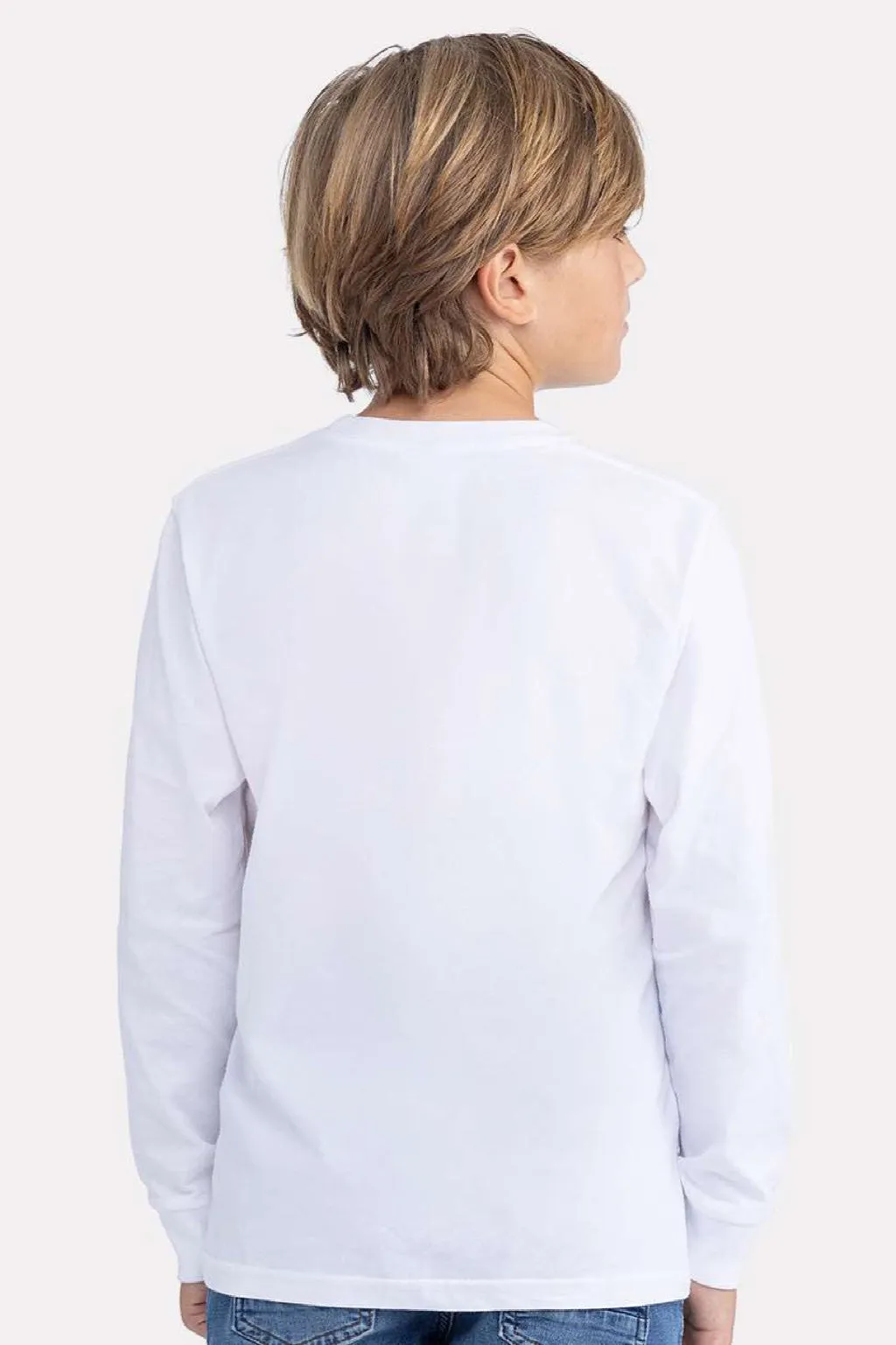 Next Level Youth Long Sleeve Crewneck T-Shirt - White