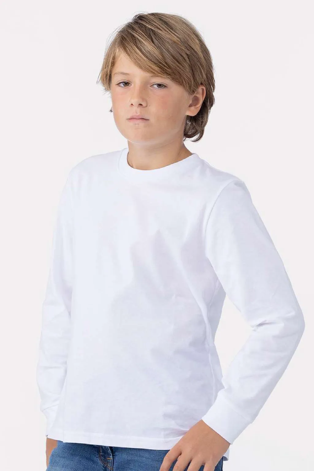 Next Level Youth Long Sleeve Crewneck T-Shirt - White