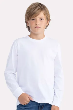 Next Level Youth Long Sleeve Crewneck T-Shirt - White