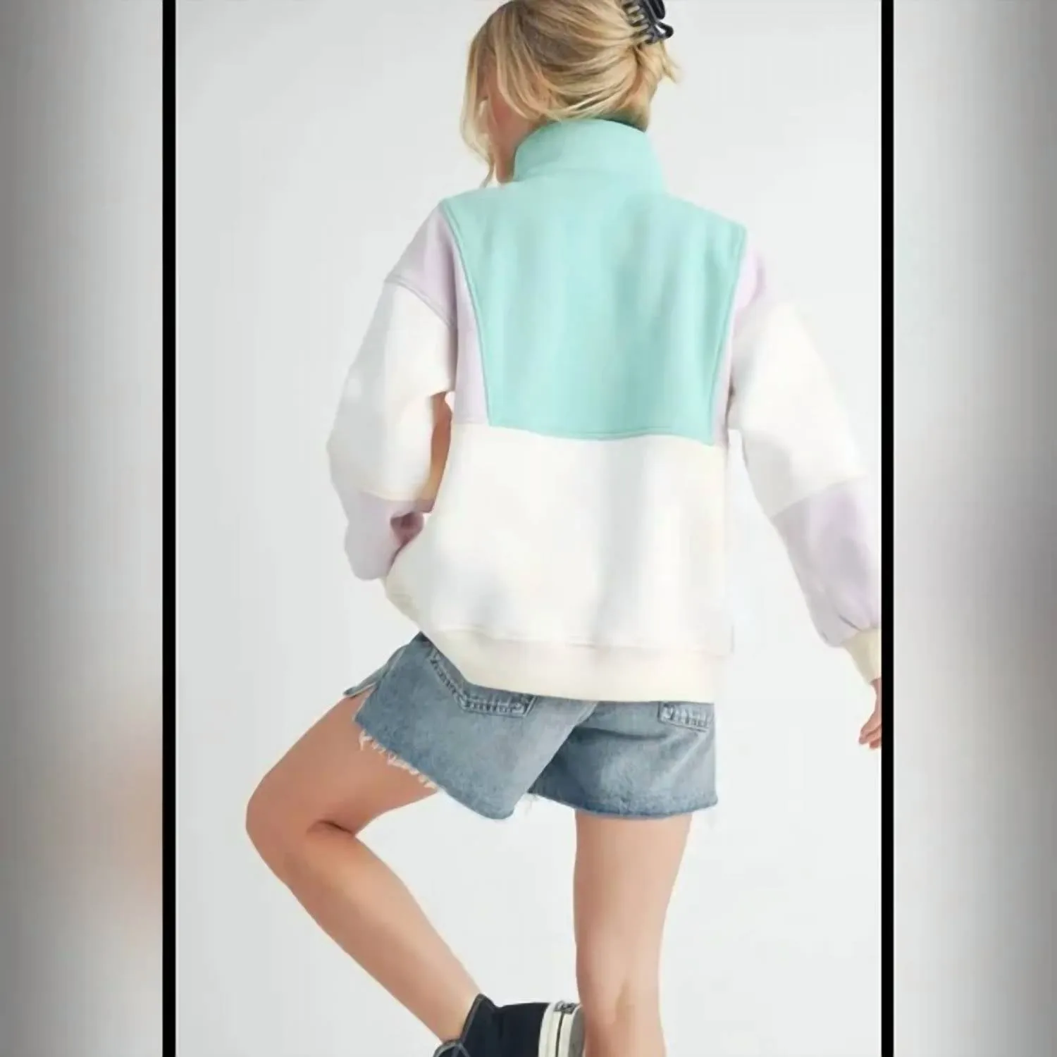 Perfect Colorblock Pullover In Lilac