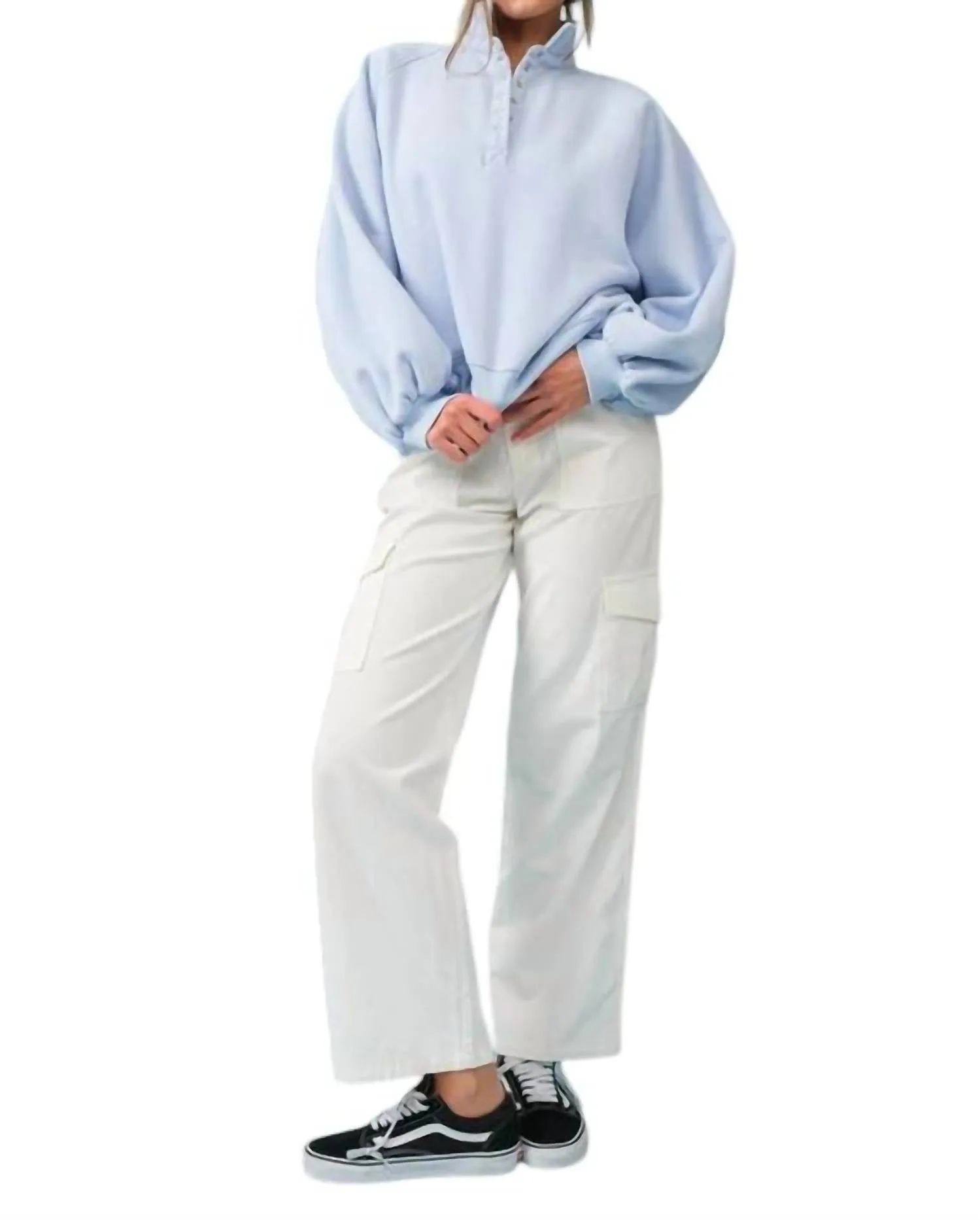 Piper Snap Button Collared Pullover Sweatshirt In Sky Blue