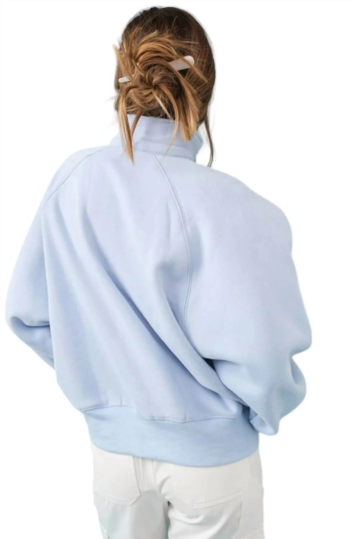 Piper Snap Button Collared Pullover Sweatshirt In Sky Blue