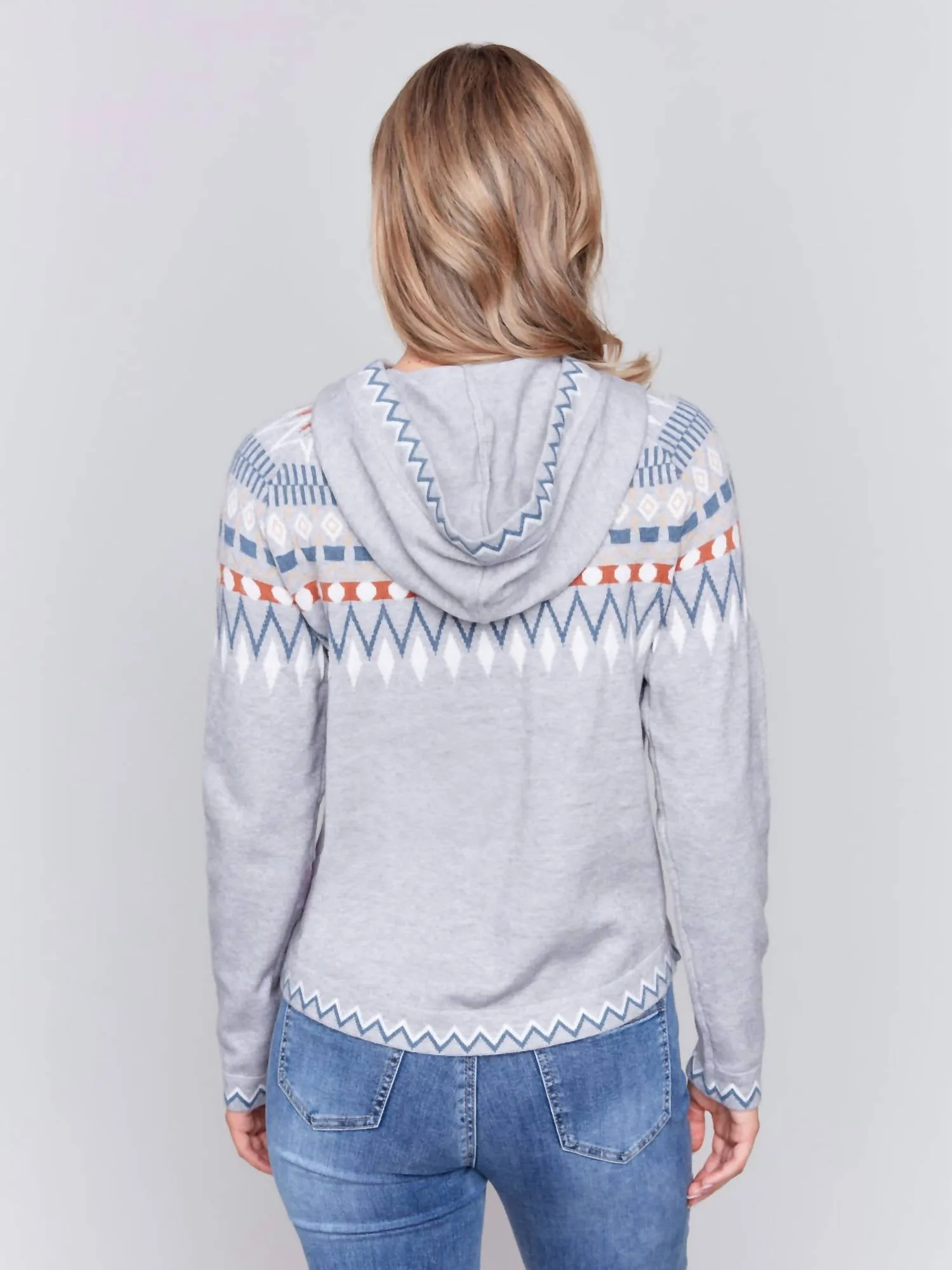 Plush Knit Ski Hoodie Sweater In Gray Multi
