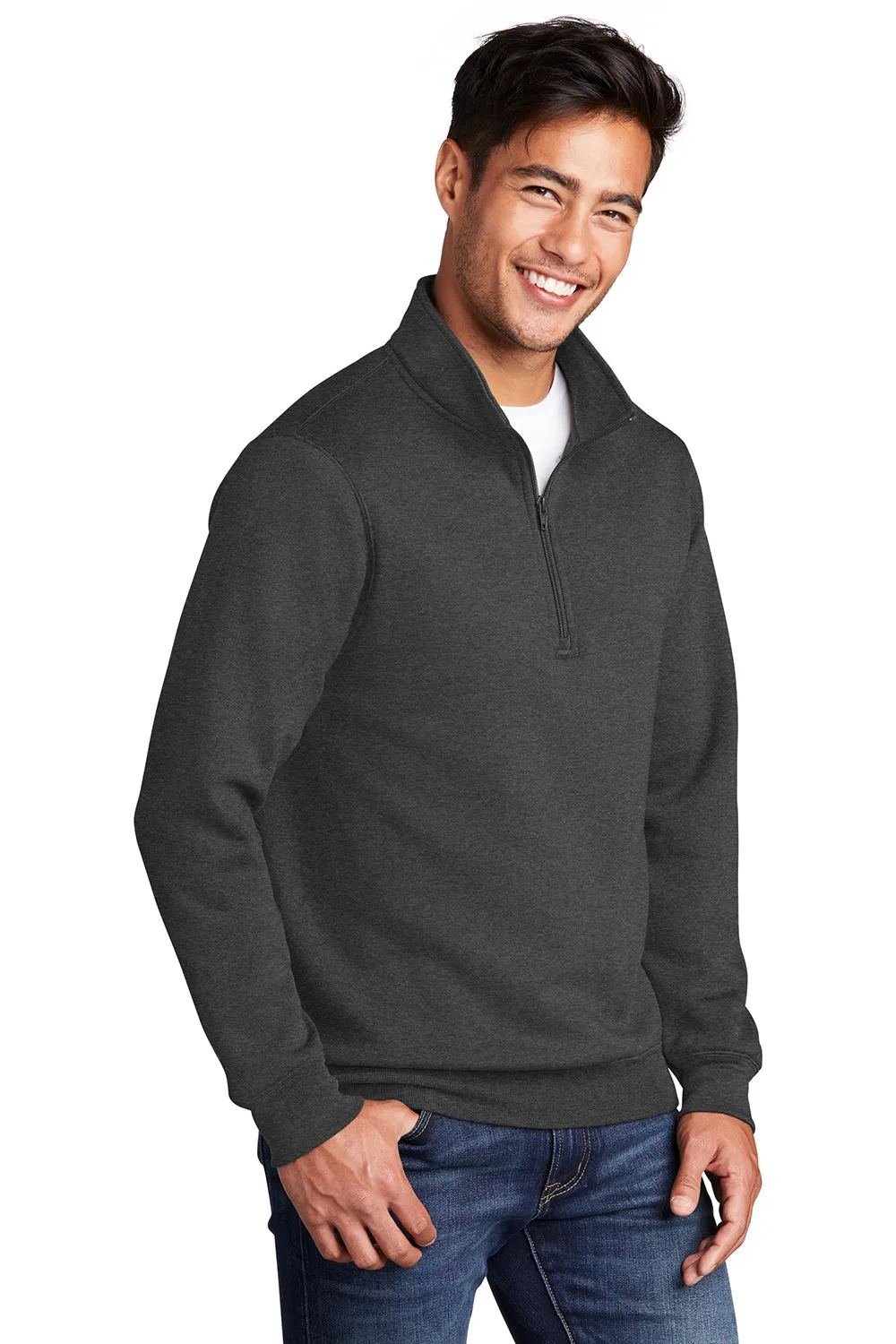 Port & Company Mens Core Fleece 1/4 Zip Sweatshirt - Heather Dark Grey